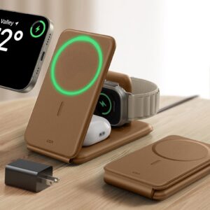 15W 3-in-1 Travel Wireless Charging Set - Brown - US Plug