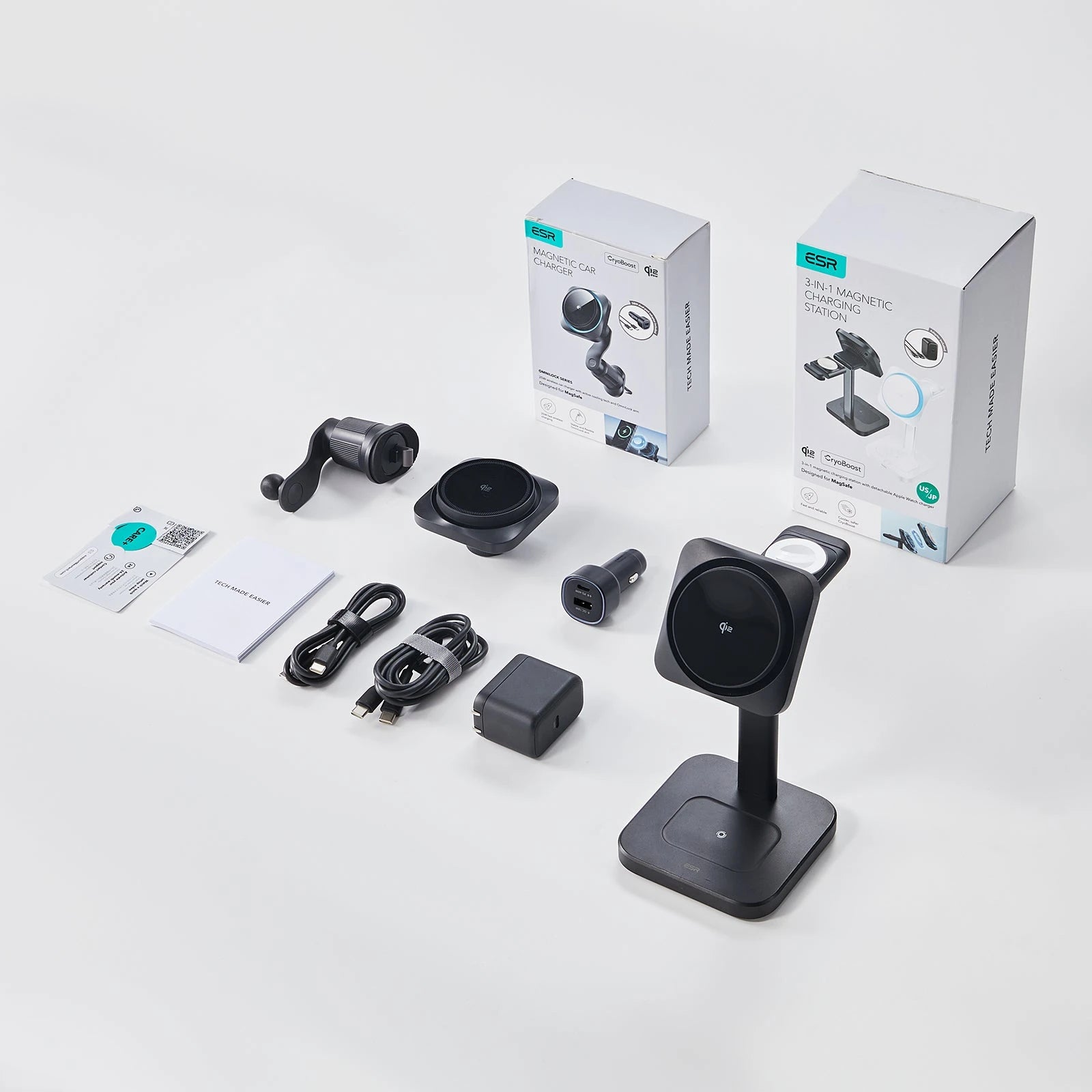 15W 3-in-1 Wireless Charging Station with CryoBoost (HaloLock) & Car Charger (Air Vent) Bundle - Black - US Plug - Image 2