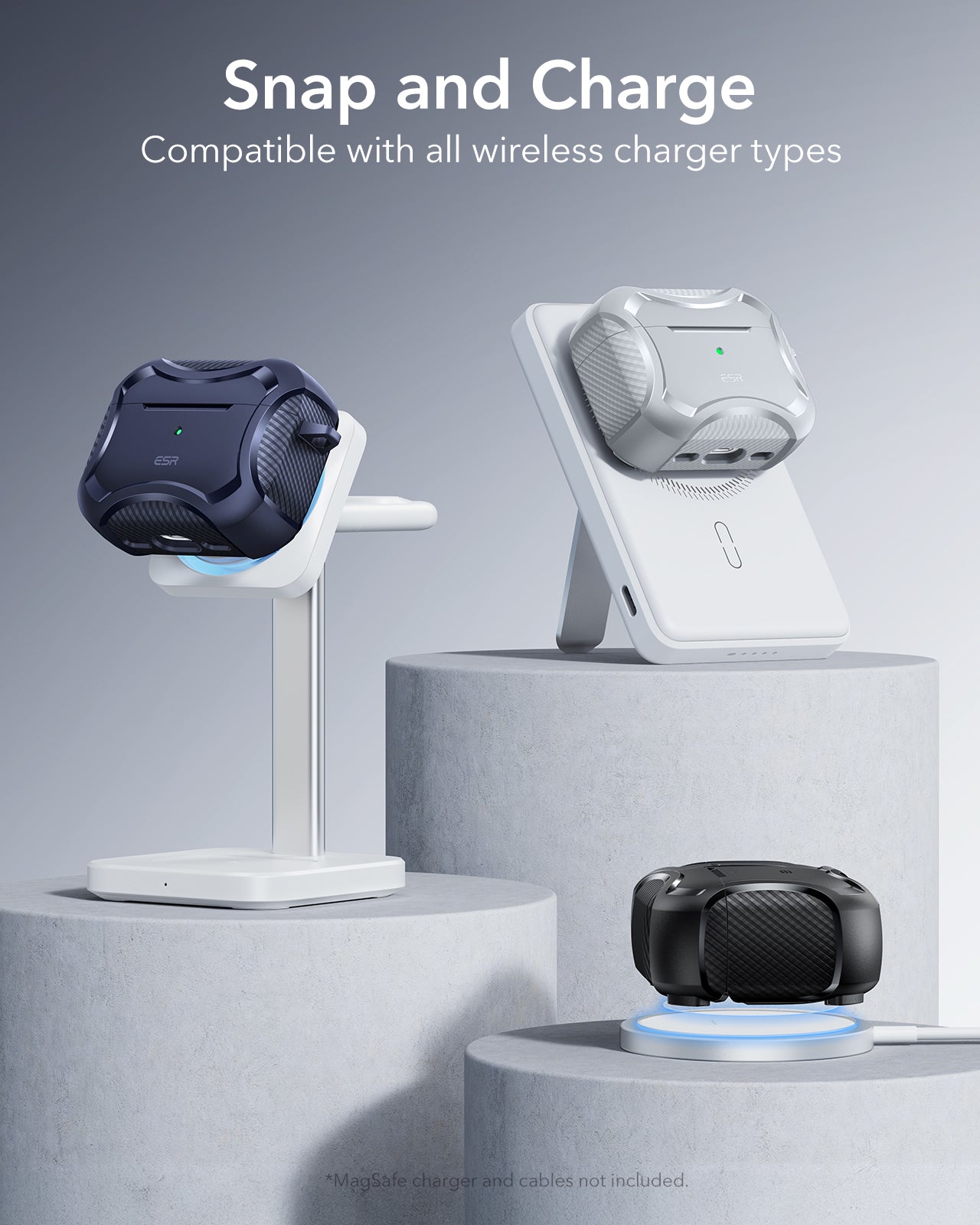 15W 3-in-1 Wireless Charging Station with CryoBoost (HaloLock) and AirPods Pro 3 Cyber Tough Case Bundle - Black - US Plug - Image 15