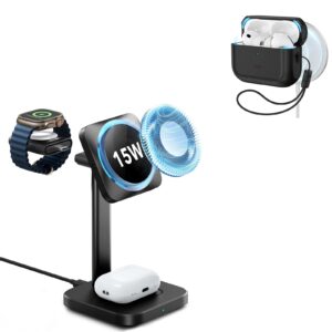 15W 3-in-1 Wireless Charging Station with CryoBoost (HaloLock) and AirPods Pro 3 Orbit Hybrid Case Bundle - Black - US Plug