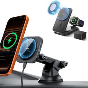 15W Dashboard Wireless Car Charger and 25W CryoBoost Foldable 3-in-1 Charger Bundle - EU Plug–Black