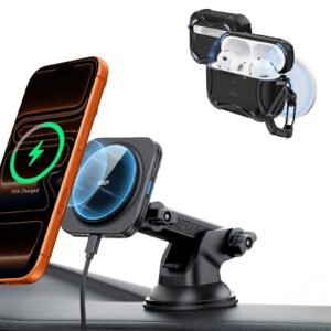 15W Dashboard Wireless Car Charger and AirPods Pro 3 Cyber Tough Case Bundle-Black