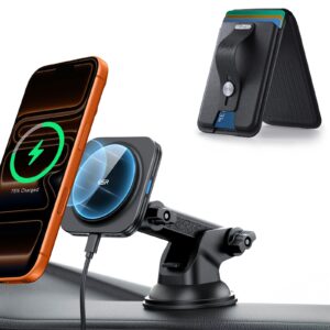 15W Dashboard Wireless Car Charger and Geo Wallet Stand Bundle-Black