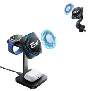 25W CryoBoost 3-in-1 Magnetic Charger (Qi2) and Car Charger (Air Vent) Bundle - US Plug–Black