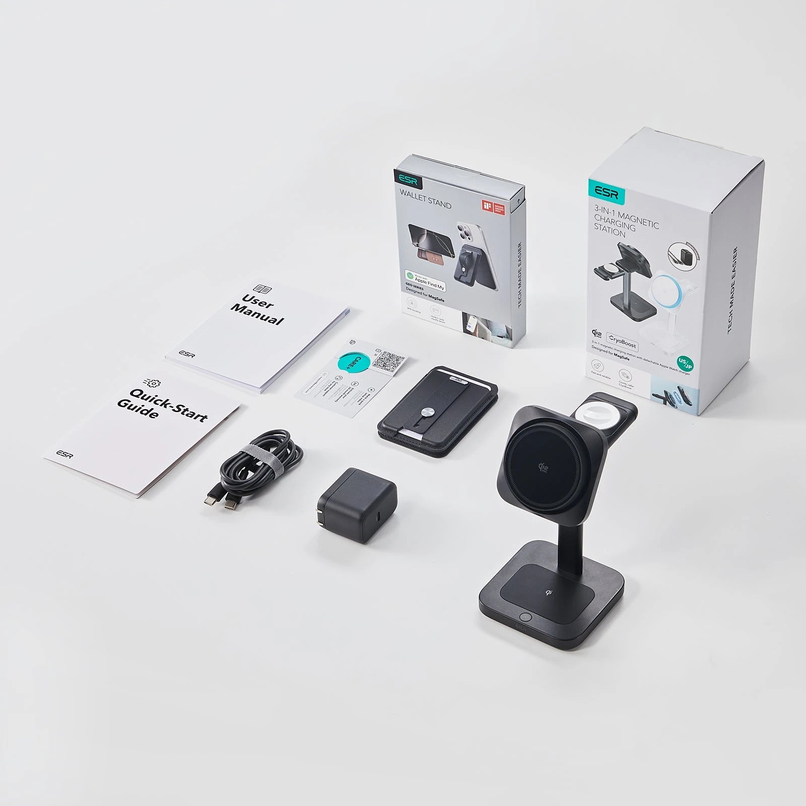 25W CryoBoost 3-in-1 Magnetic Charger (Qi2) and Wallet Stand Bundle - US Plug–Black - Image 2