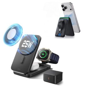 25W CryoBoost Foldable 3-in-1 Magnetic Charger and Wallet Stand Bundle - EU Plug-Black