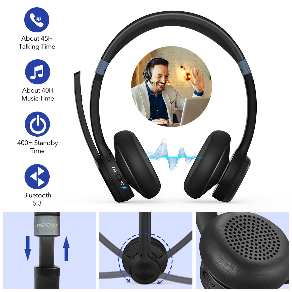 Mpow HC9 Bluetooth Headset V5.3 with Noise Cancelling Microphone - Image 6