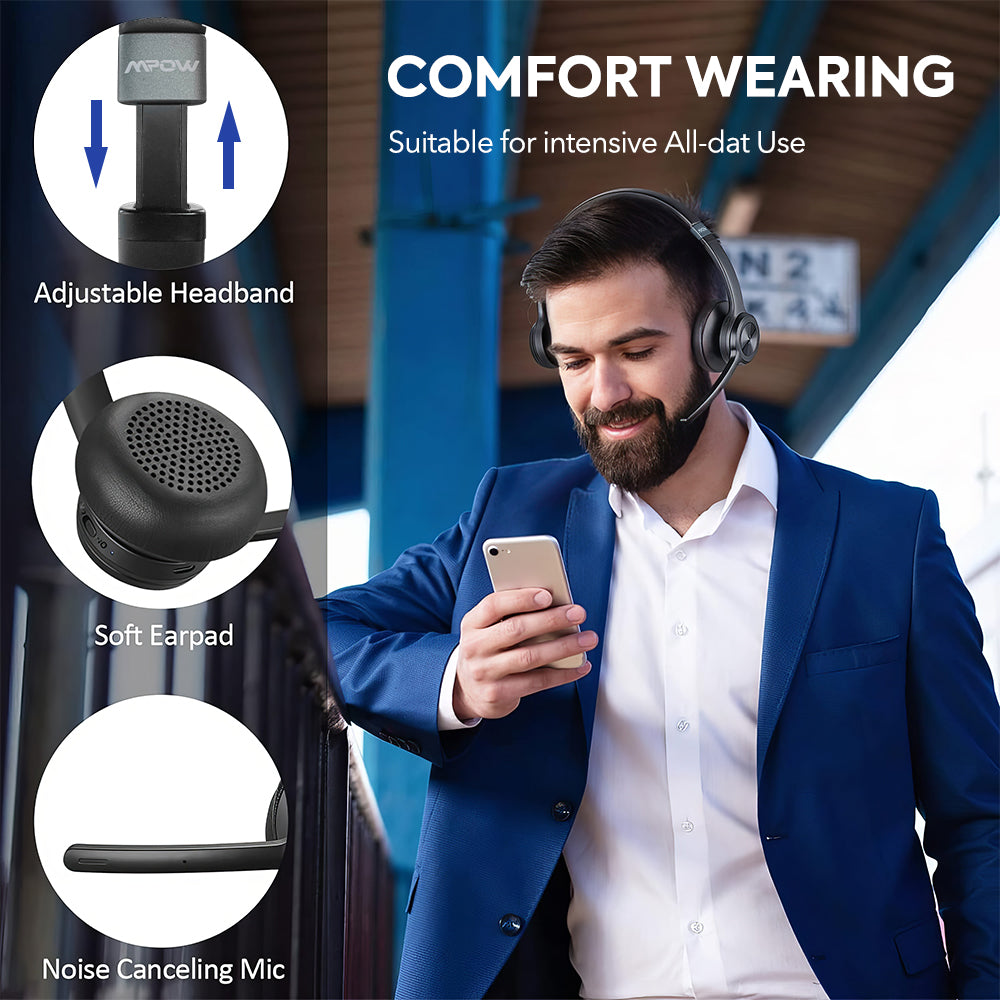 Mpow HC9 Bluetooth Headset V5.3 with Noise Cancelling Microphone - Image 9