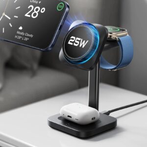 CryoBoost 3-in-1 Magnetic Charging Station (25W, Qi2.2) - EU Plug–Black
