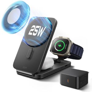 CryoBoost Foldable 3-in-1 Magnetic Charging Station (25W) – EU Plug-Black