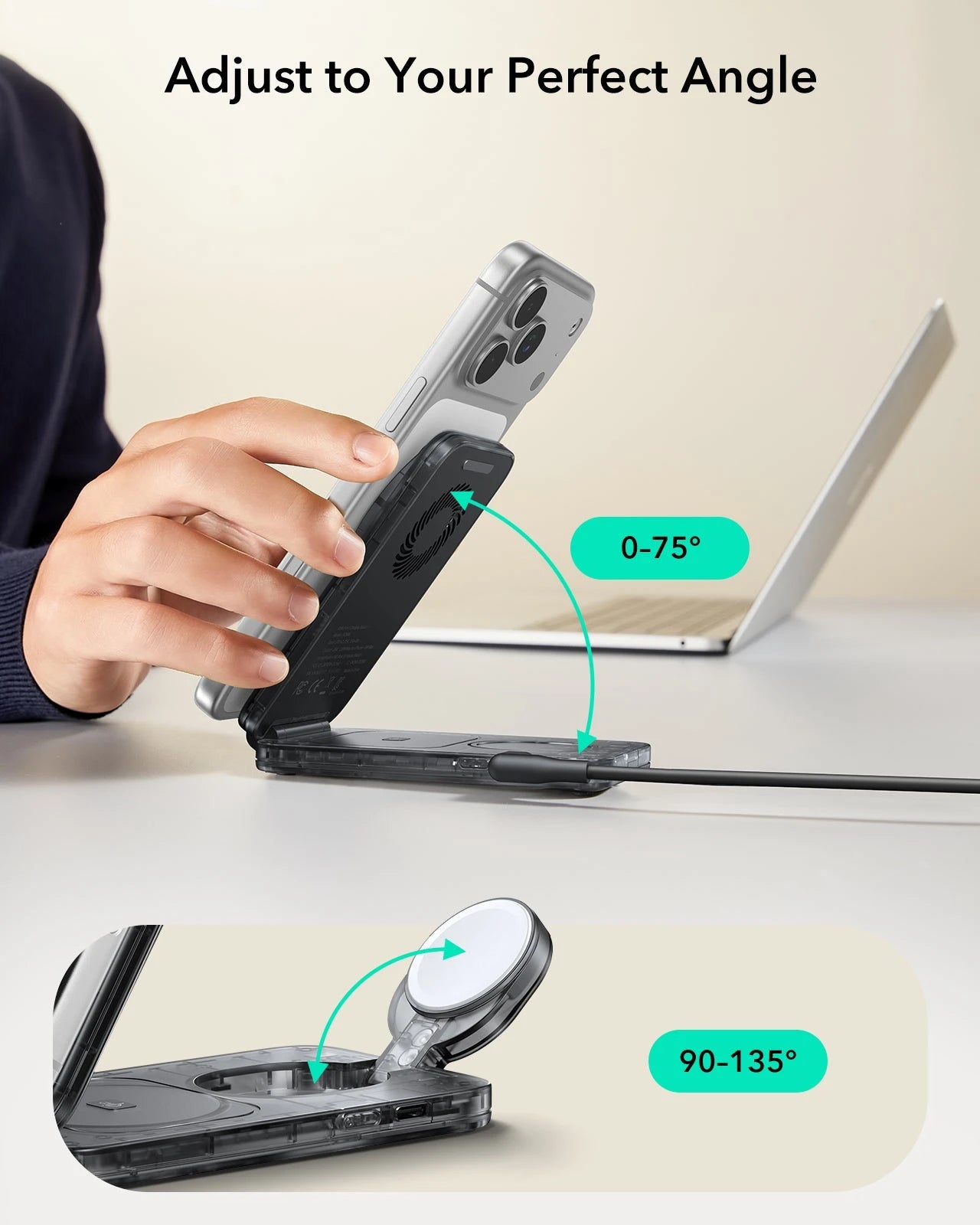 CryoBoost Foldable 3-in-1 Magnetic Charging Station (25W) – US Plug-Frosted Graphite - Image 10