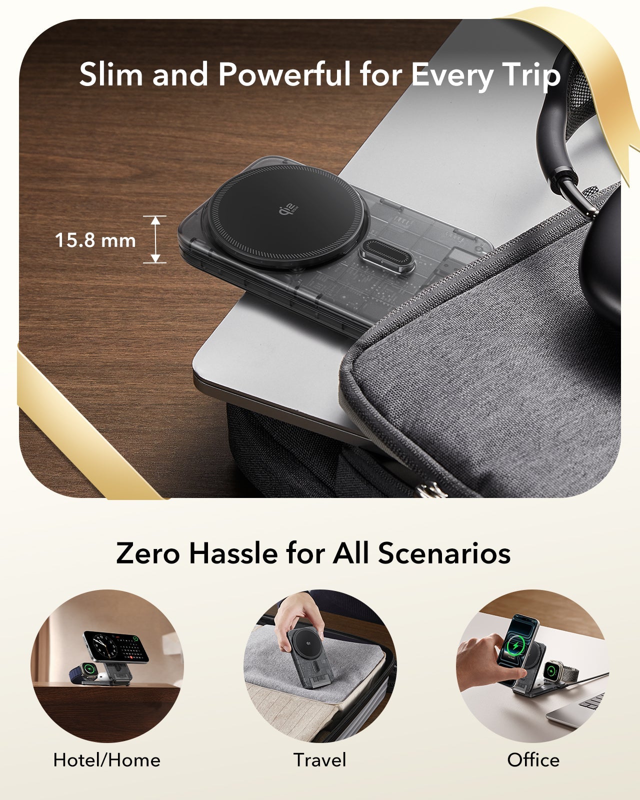 CryoBoost Foldable 3-in-1 Magnetic Charging Station (25W) – US Plug-Frosted Graphite - Image 4