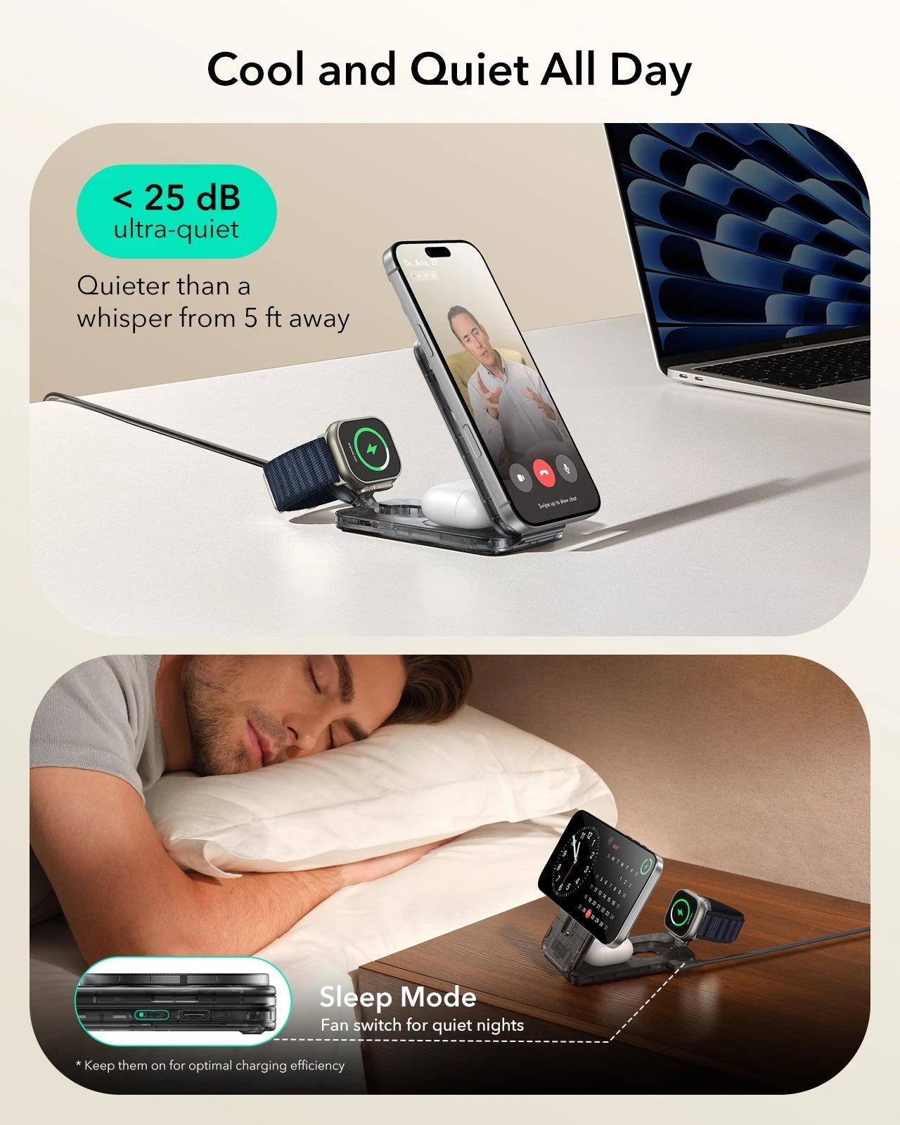 CryoBoost Foldable 3-in-1 Magnetic Charging Station (25W) – US Plug-Frosted Graphite - Image 9
