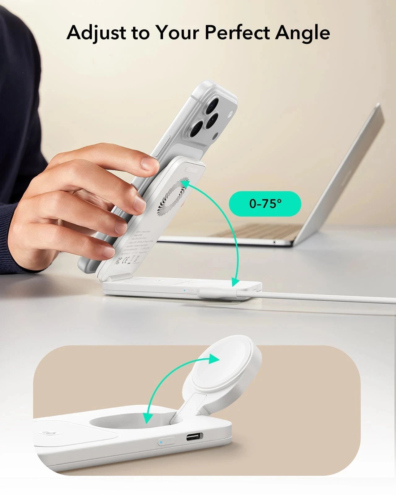 CryoBoost Foldable 3-in-1 Magnetic Charging Station (25W) – JP Plug-White - Image 10