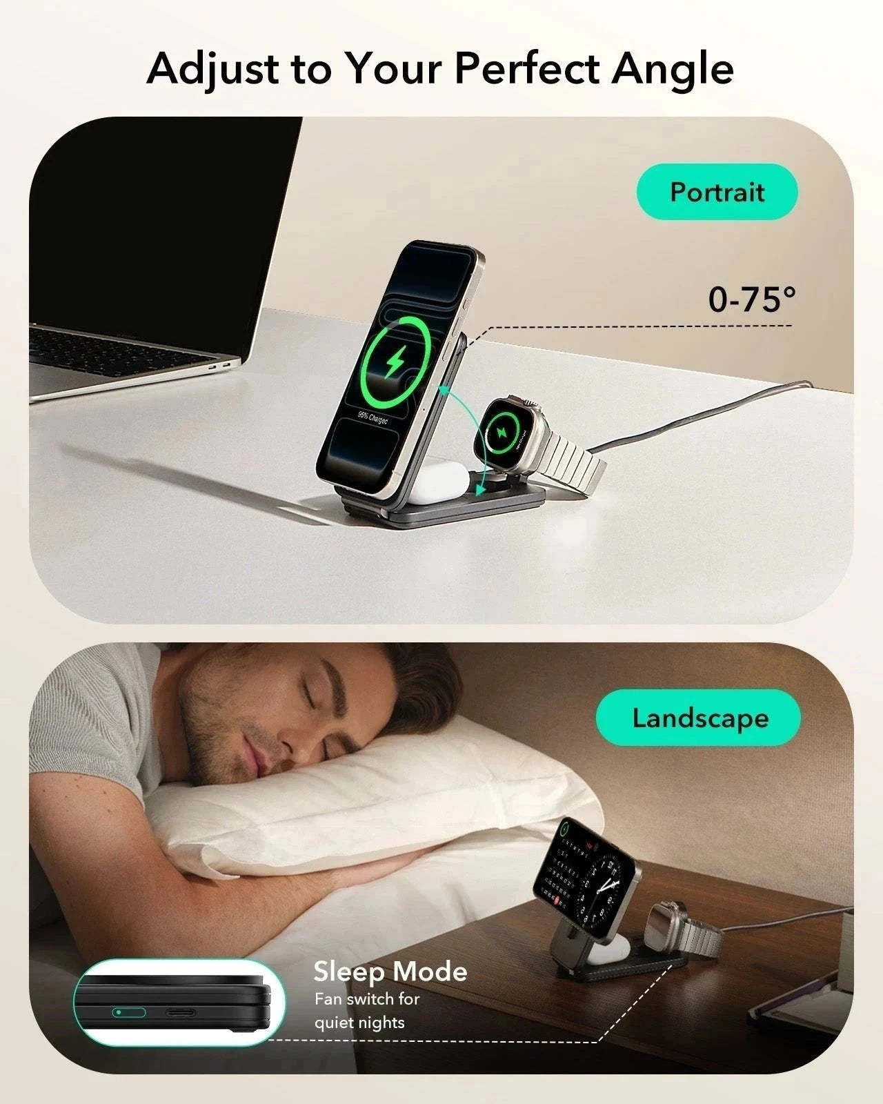 25W CryoBoost Foldable 3-in-1 Magnetic Charger and AirPods Pro 3 Cyber FlickLock Case Bundle– EU Plug-Black&Titanium - Image 9
