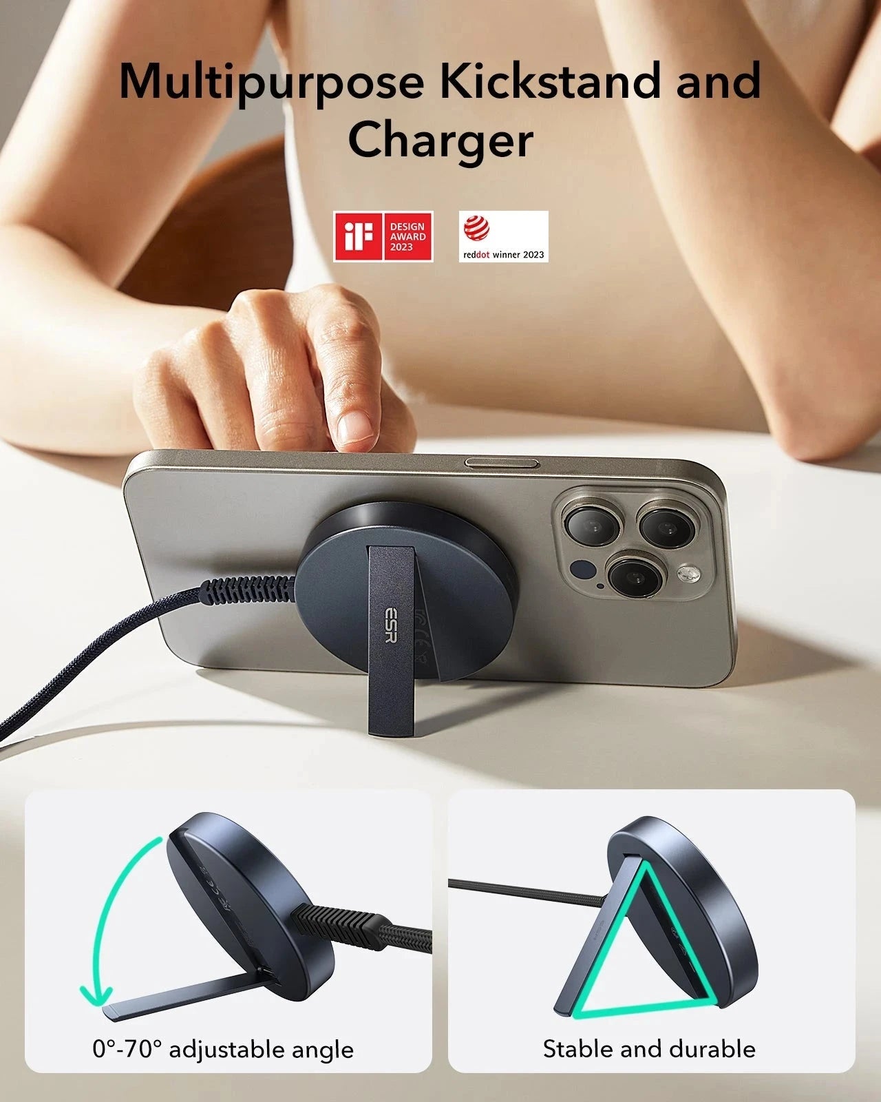 Magnetic Charging Pad (15W, Kickstand) - Black - Image 4