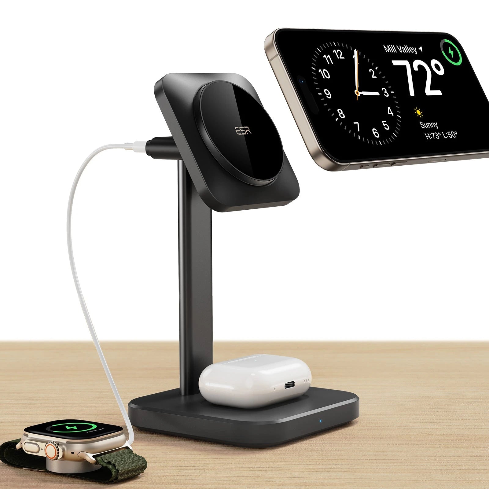 2-in-1 Watch Wireless Charging Set (HaloLock) - White - US PLUG - Image 2